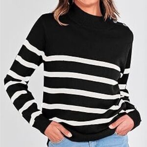 Old Navy Black and White Striped Turtleneck Sweater